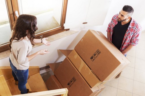 Packed boxes and furniture prepared for removals in Balham